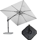 PURPLE LEAF 9' X 12' Right-left Tilt Patio Umbrella with Base Outdoor Cantilever Swivel Rectangle Umbrella Aluminum Offset Umbrella with 360-degree Rotation for Garden Deck Pool Patio White