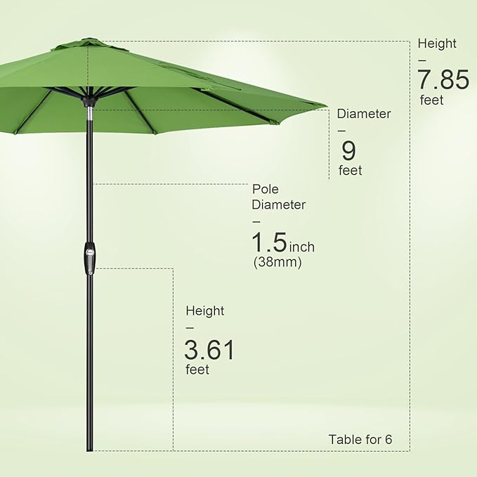 Tempera Patio Market Outdoor Table Umbrella with Auto Tilt and Crank, Large Sun Umbrella with Sturdy Pole & Fade Resistant Canopy, Easy to Set
