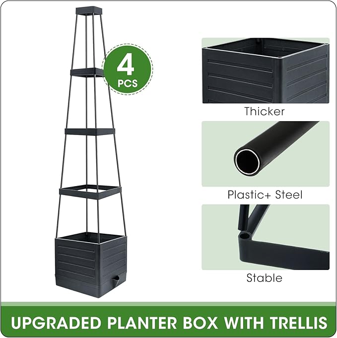 MQFORU Tomato Planter Boxes with Trellis Outdoor, 57" Self Watering Raised Garden Bed, Tall Square Planters for Indoor Plants, Large Tomato Cage for Patio, Use for Indoor Outdoor (4)