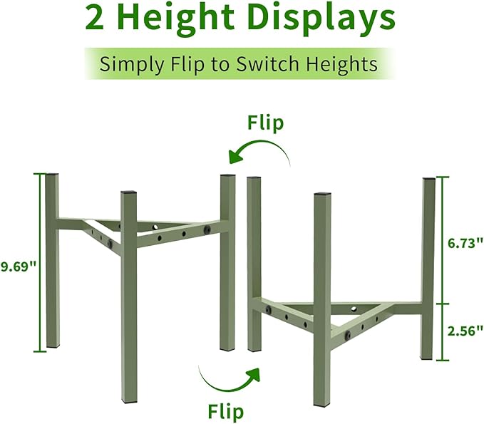 Aripark Plant Stand Indoor Adjustable, Metal Modern Small Plant Stands, Heavy Duty Stable Plant Pot Flower Holder Indoor Outdoor Corner, Fit 8 9 10 11 12 inch Pots, Green (Pot & Plant Not Included)