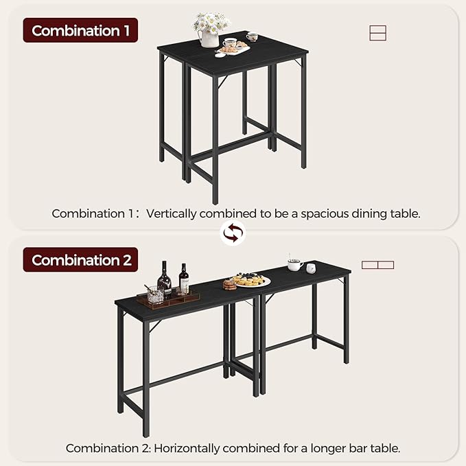 Narrow Bar Table, 63-Inch Pub Table for Dining Room, Counter Bar Tables with Sturdy Metal Frame, Connectable Bar Table, Multifunctional Console Table, Black BTBK1601