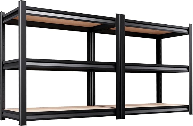 AOAORRG Set of 2 Garage Shelving Heavy Duty Storage Shelves, Metal Adjustable Shelving Unit, Utility Garage Organizer Shelf for Basement, Pantry, Kitchen, Warehouse, 15.7" Dx33.5 Wx35.4 H, Black