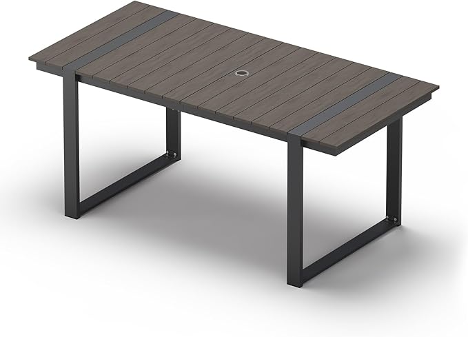 Outdoor Dining Table for 6, HDPS+ Aluminum Patio Dning Table with U-Shape Leg, Size: 67.4"*32.3"*29.6",Modern Rectangular Table for Lawn, Garden (Charcoal)