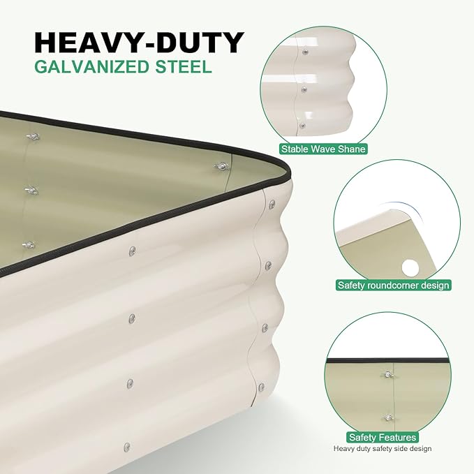 1MORE Raised Garden Bed - 4X2X1 Galvanized Planter Box for Outdoor Gardening and Planting, Ideal for Vegetables and Plants.White-1Pcak