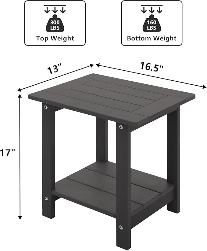 Double Adirondack Side Table Weather Resistant, Outdoor Rectangular End Table for Adirondack Chair, Dark Brown