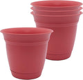The HC Companies 6 Inch Eclipse Round Planter Pots with Drainage Holes & Attached Saucer, Lightweight UV-Resistant Plastic Indoor & Outdoor Planters, 4-Pack Flower Pots for Garden & Home Decor, Rose
