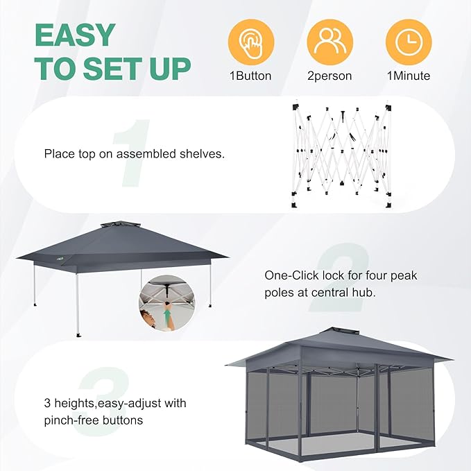 C0BIZI Gazebo 10x15 Pop up Canopy,Gazebos on Clearance-Canopy Tent with Mosquito Netting for Lawn,Garden,Backyard & Patio-Outdoor Tent-Water Resistant and UPF50+ (Gray)