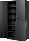 Yizosh Metal Storage Cabinet with Lock - 72" Garage Storage Cabinet with 2 Locking Doors and 5 Adjustable Shelves, Black Steel Lockable for Office,Home,Garage