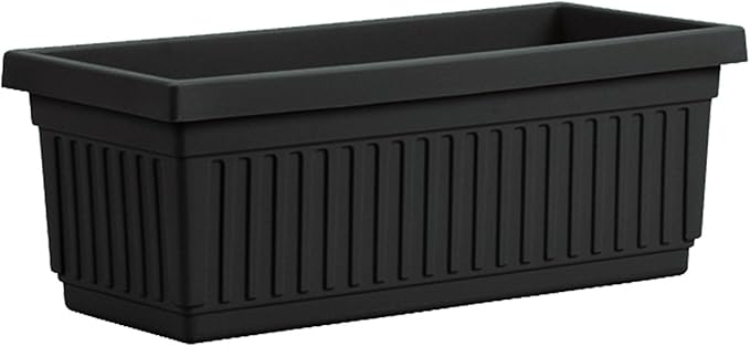 HC Companies 30 Inch Long Fluted Plastic Venetian Garden Window Container Planter Box for Succulents, Indoor or Outdoor Flowers (2 Pack), Black