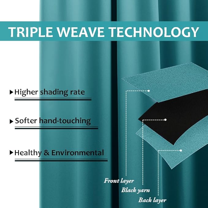 NICETOWN Outdoor Curtains for Patio Waterproof 2 Panels, Windproof Top and Bottom Grommet Thermal Insulated Rustproof Blackout Sun & Cold Blocking Privacy for Pergola, W52 x L95, Peacock Teal