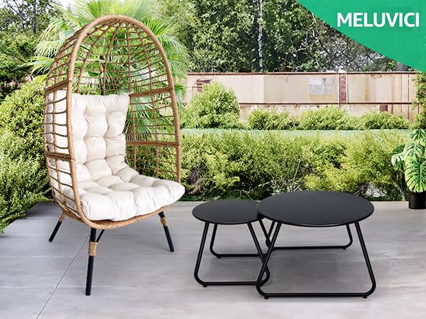 Patio Outdoor Coffee Table Set of 2, Weather Resistant Steel Round End Tables, Outdoor Nesting Table for Patio, Balcony, Bistro and Indoor, Black (Black)