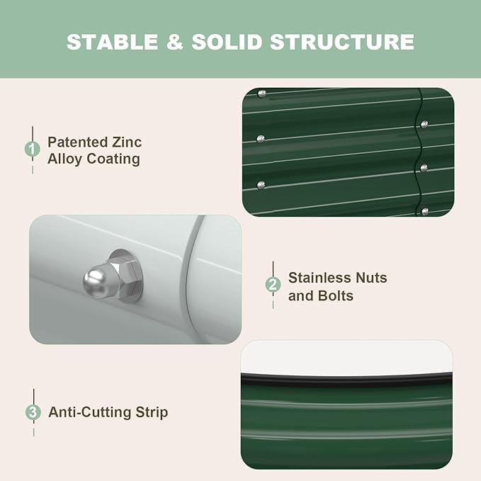 Raised Garden Bed, 6x3x1ft Galvanized Outdoor Planter Beds with Safety Edging and Gloves, Oval Metal Planter Box for Gardening Vegetables Flowers Herb-Deep Green