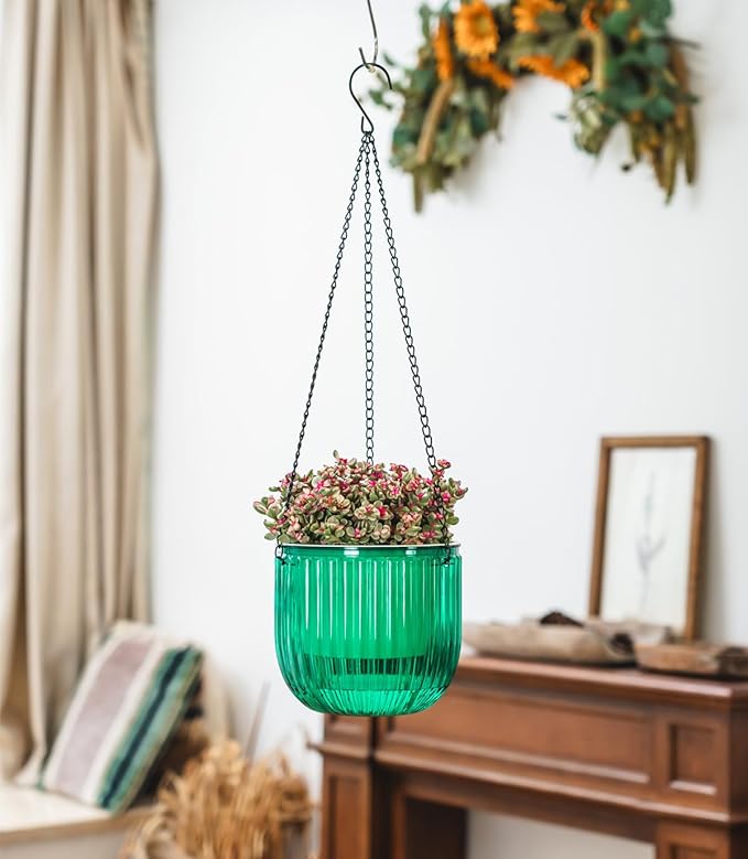Josteve 6.5 Inch 2 Pcs Self Watering Hanging Planter Indoor Plant Pots Drainage Holes, Outdoor Hanging Planters Flower Pot Basket, Visible Water Level, Plant Hanger Home Decor, Gardening