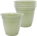The HC Companies 6 Inch Eclipse Round Planter Pots with Drainage Holes & Attached Saucer, Lightweight UV-Resistant Plastic Indoor Outdoor Planters, 4-Pack Flower Pots for Garden & Home Decor, Seafoam