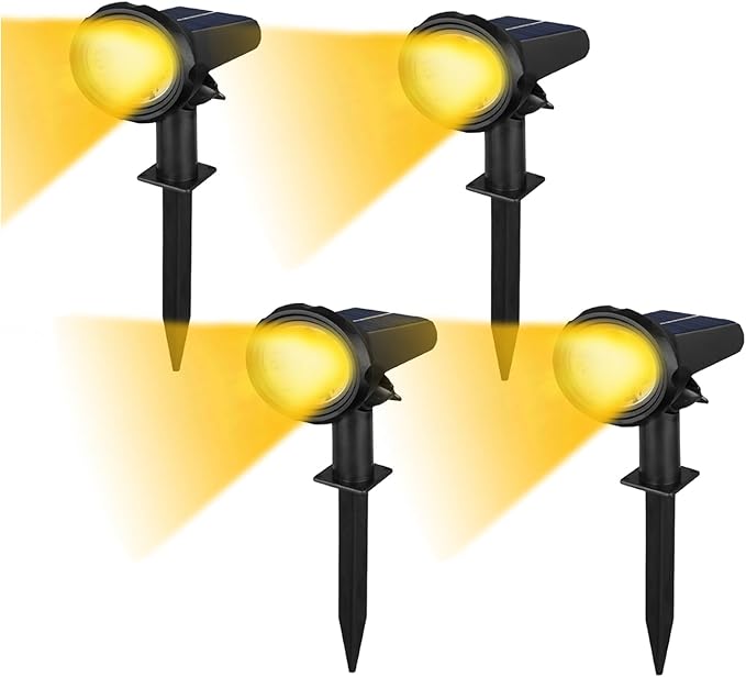 Solar Spot Lights Outdoor，Solar Lights Outdoor Waterproof IP68，Dark Sensing Auto On/Off，Suitable for Garden, Corridor Landscape Lighting and Flag Lighting. (Warm White, 4-Pack)