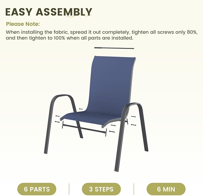 UDPATIO Patio Chairs Set of 4, Stackable Outdoor Dining Chairs with High Back, Breathable Textilene Fabric Outdoor Chair All Weather, 350LBS Capacity for Garden/Backyard (Blue)