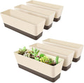 GREANER 6 Pack Window Box Planter,12x3.8 Inch Rectangle Herb Planter with Saucer, Modern Indoor Small Succulent Cactus Plastic Plant Pot for Windowsill, Garden Balcony, Home Office Outdoor Decoration