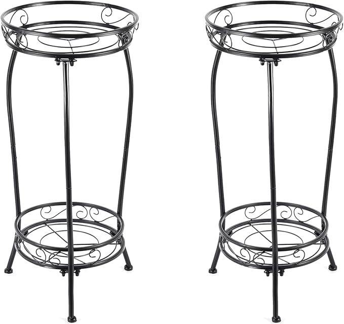 2-Pack Plant Stand Indoor Outdoor,Tall Black Metal Rustproof Stable Plant Stands,2 Tier 27.1 inch Multiple Plant Rack for Planter Corner Garden Living Room & Garden
