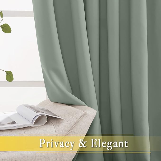 NICETOWN Sage Green Room Divider Curtains 84 inch Length, Grommet Thermal Insulated Blackout Patio Door Curtain Drape Sound Proof for Sliding Glass Door (1 Panel, W80 x L84)
