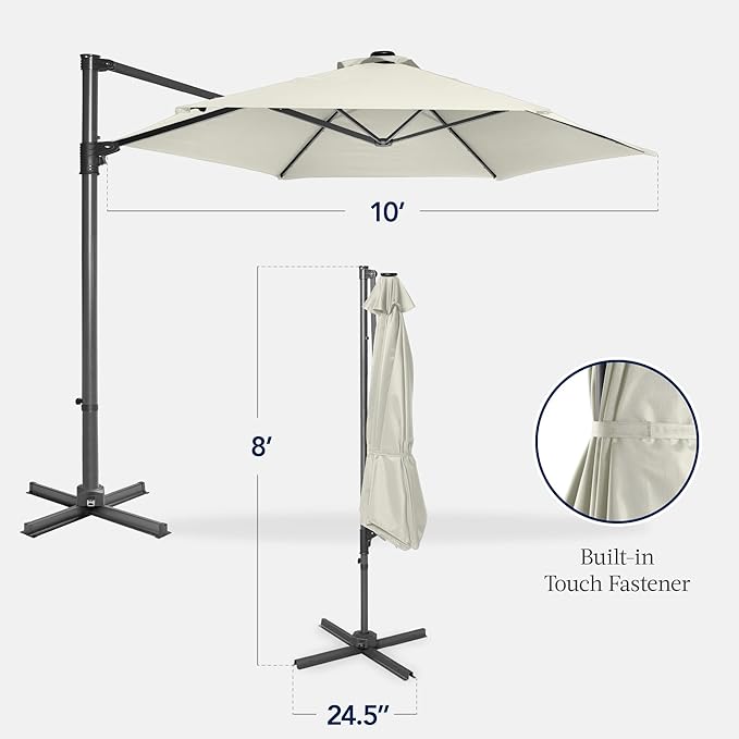 Best Choice Products 10ft Offset Cantilever Hanging Market Patio Umbrella, Smooth 360° Rotation, 8 Sturdy Ribs, Easy Adjustment - Ivory