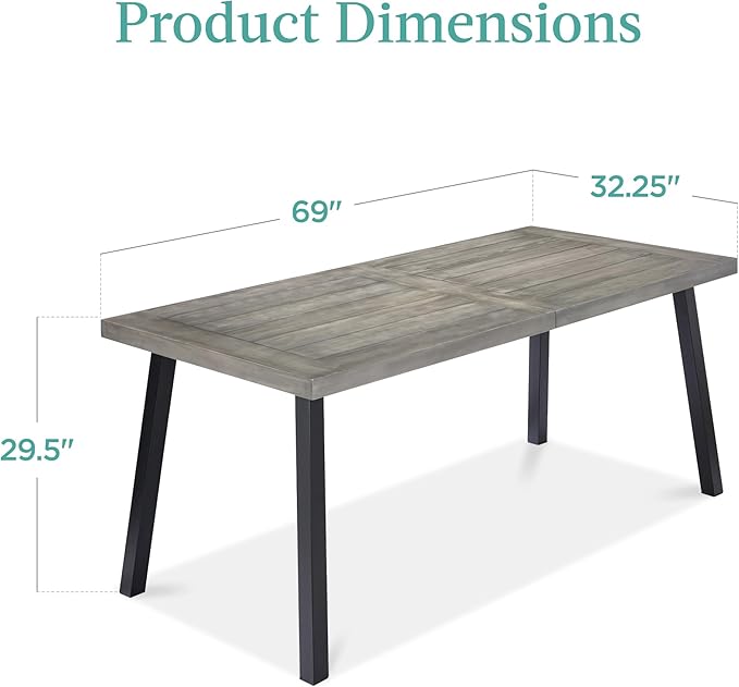 Best Choice Products 6-Person Indoor Outdoor Acacia Wood Dining Table, Picnic Table w/Powder-Coated Steel, 350 Pound Capacity Legs - Weathered Gray