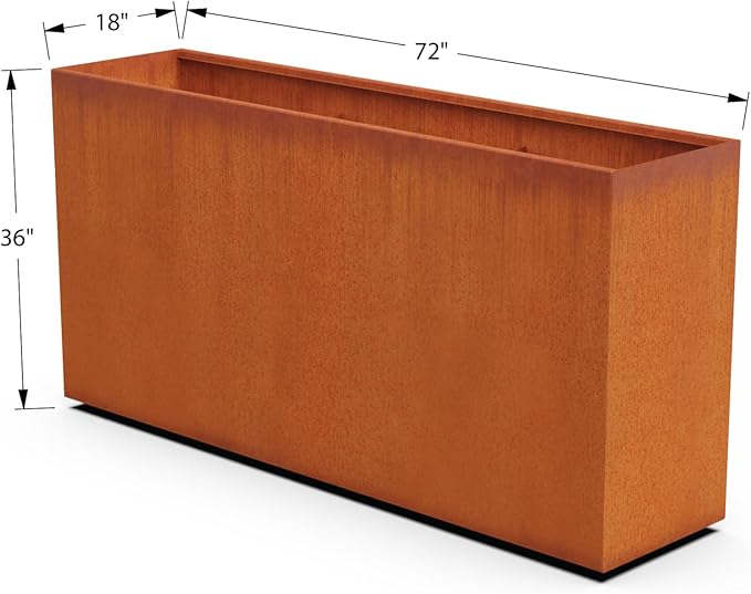 Plantercraft Corten Steel Planters - 72x18x36 Large Rectangular Planters for Outdoor Plants - Extra Large Outdoor Planter Box for Modern Patio, Privacy Screen, and Commercial Landscapes