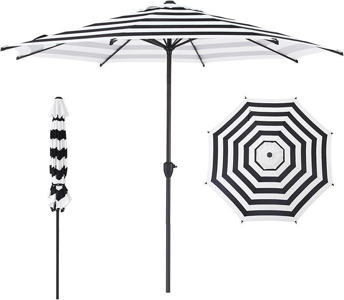 Abba Patio 9FT Lyon Outdoor Patio Umbrella Outdoor Table Umbrella with Crank Market Umbrella 8 Sturdy Ribs UV Protection Waterproof and Push Button Tilt for Garden Deck Backyard Pool,Black & White Stripe