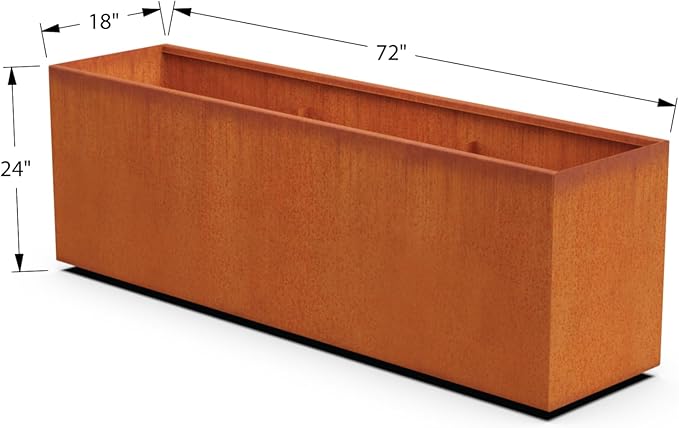 Plantercraft Large Rectangular Planters for Outdoor Plants – 72x18x24 Extra Large Corten Steel Planter | Heavy-Duty Metal Planter Box for Patios, Decks and Commercial Landscapes