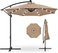 Best Choice Products 10ft Solar LED Offset Cantilever Hanging Market Patio Umbrella, 8 Sturdy Ribs, Easy Adjustment - Tan