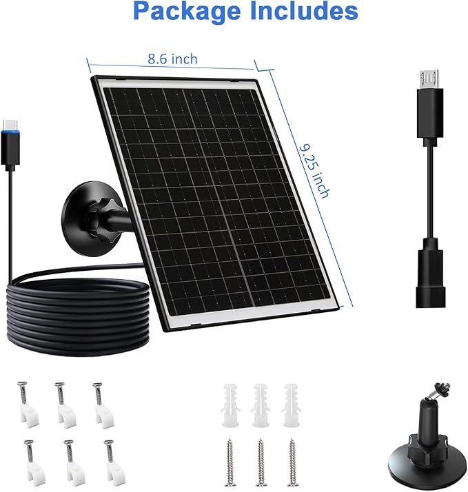 Zivif Solar Panel Charger for Arlo Essential 2K (2nd Gen), Essential XL & Spotlight Cameras – USB-C & Micro USB, IP66 Waterproof, 360° Adjustable Mount, 7.2ft Cable