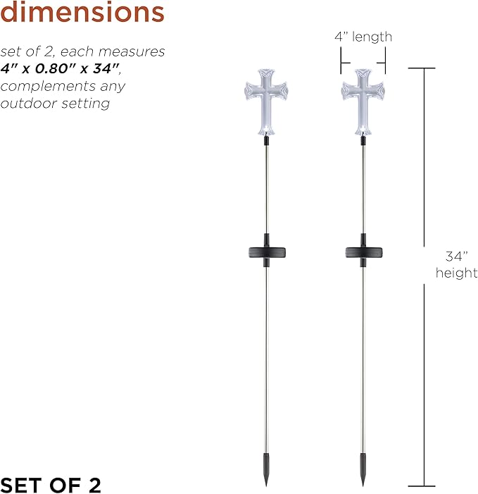 Alpine Corporation 34" Tall Outdoor Solar Powered Cross Pathway Light Stakes (Set of 2)