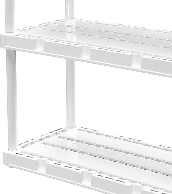 Gracious Living 4 Pack Light Duty Storage Shelves, Knect-A-Shelf 4-Shelf Ventilated Shelving Rack Organizer for Home, Garage, Basement & Laundry, White