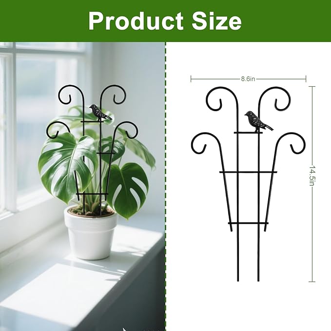 Coomin 14.5 Bird Indoor Plant Trellis for Potted Plants, Small Metal House Plant Trellis for Climbing Plants, Climber Plant Support for Hoya Pothos Ivy, 2p