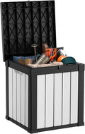 EasyUp 50 Gallon Deck Box Outdoor Storage Box for Patio Furniture,Outdoor Cushions,Garden Tools and Pool Supplies,Waterproof,Resin（Black&White）