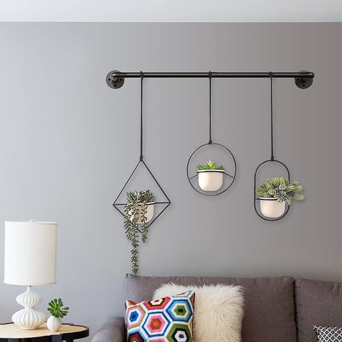 Hanging Planters for Indoor Plants,Window Plant Shelves,Plant Hanging Rod,Window Shelf for Plants,Plant Hanger Indoor Black with 3 Hooks(Pot & Plant Not Included) 36in