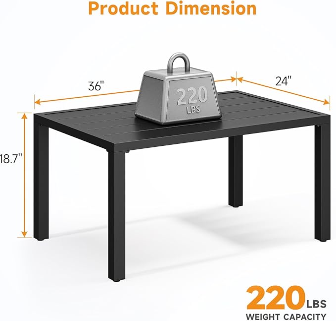 ONBRILL Outdoor Metal Coffee Table, 36 Inch Patio Black Coffee Table for Porch, Backyard, Poolside, Balcony