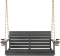 VINGLI Heavy Duty 1600 LBS HDPE Porch Swing Outdoor with Rotatable Cup Holder, 4 FT Patio Bench Swing with Adjustable Chains, 2 Person Hanging Porch Swing Chair for Porch, Yard, Tree, Garden - Grey