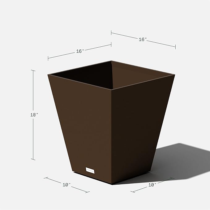 Veradek Nobleton Indoor/Outdoor Wide Square Planter (Espresso, 18" - 2 Pack with 2 Saucer Trays)