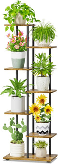 iDavosic.ly 6 Tier Tall Plant Stand Indoor, Tiered Corner Metal Wood Multiple Flower Holder Shelf, 50 Inch Orchid Display Rack for Patio Porch Living Room Balcony Outdoor, Modern Black & Rustic Brown