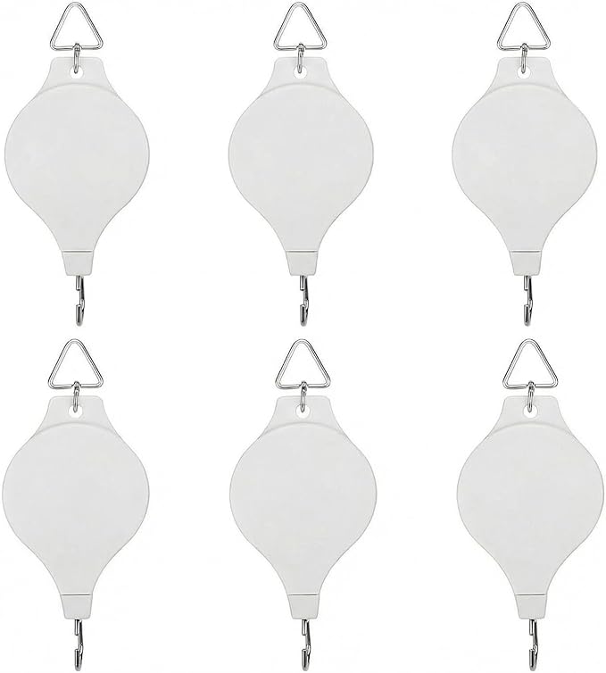 6PCS Retractable Plant Pulley Hanger - Adjustable Height Hook for Hanging Flower Baskets, Pots & Bird Feeders(6Pcs-White)