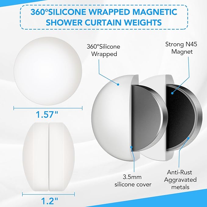 20 Pcs Shower Curtain Weights，Silicone Wrapped Heavy Duty shower curtain magnets，Curtain Weights Heavy Outdoor，Prevent Curtain Liner from Blowing Around, Work for Drapery, Flag, Tablecloth(10 Pairs)