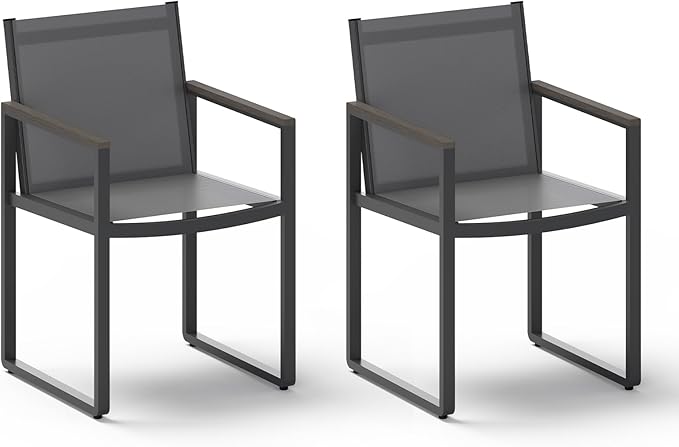 Outdoor Dining Chairs Set of 2, Aluminum Patio Dining Chiars with Textilene Mesh, 2 Piece Outdoor Chiars for Garden, Backyard, Deck (Charcoal)