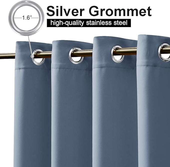 NICETOWN 2 Panels Outdoor Curtains for Patio Waterproof, Rustproof Top & Bottom Grommet Windproof Drapes Thermal Insulated Blackout Outdoor Blinds for Porch/Gazebo, W52 x L84, Stone Blue
