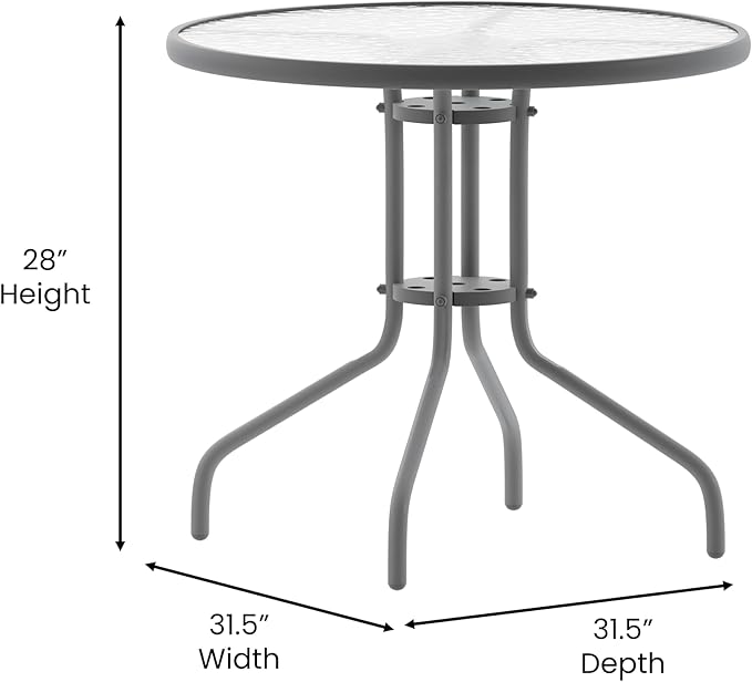 Flash Furniture Bellamy 31.5'' Round Indoor/Outdoor Tempered Glass Metal Frame Side Table, Silver
