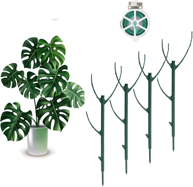 4 Pack Stackable Monstera Plant Support Stakes, 29inch Climbing Plant Sticks Structures with Garden Ties, Durable Alternative to Moss Pole for Indoor Outdoor Plants