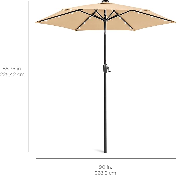 Best Choice Products 7.5ft Outdoor Solar Market Table Patio Umbrella for Deck, Pool w/Tilt, Crank, LED Lights - Sand