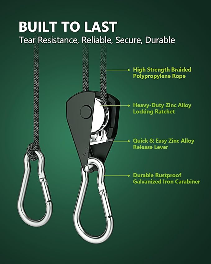 8-Pack 1/8” Ratchet Straps, Heavy Duty Ratchet Tie Down Straps Kayak Hanger with Reinforced Metal Gear Safety Lock, Rope Pulley System for Hanging Plants Grow Light and Various Tie-Down Uses