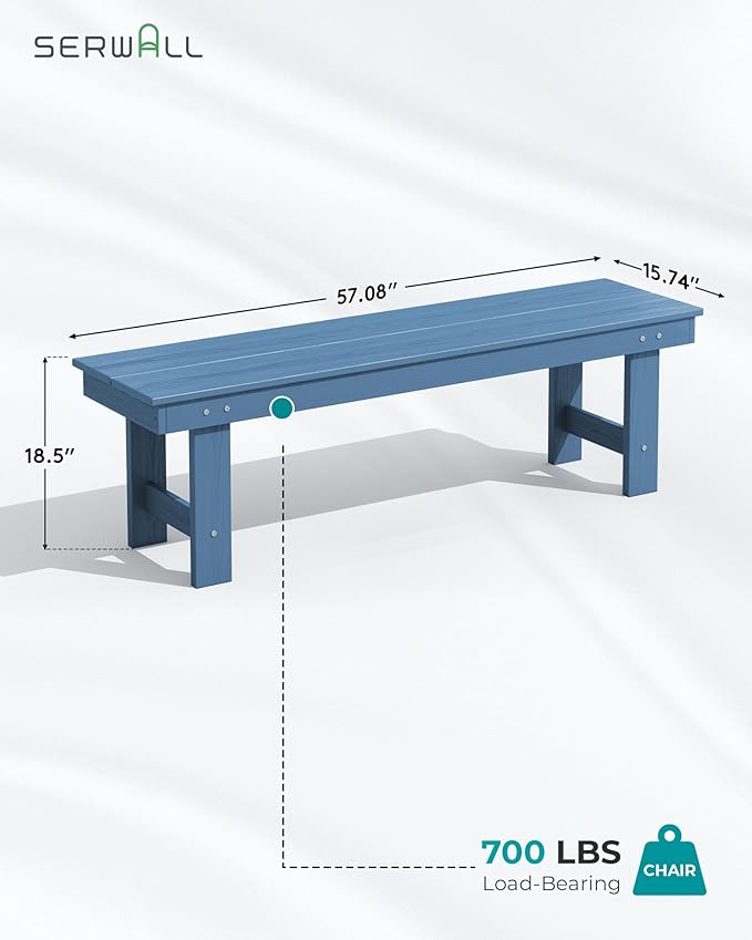 SERWALL Patio Dining Table and Bench Set for 6, Blue