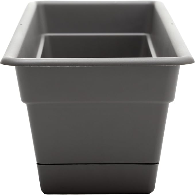 Bloem Dura Cotta Window Box Planter: 24" - Charcoal - with Tray, Weatherproof Resin Box, Removable Tray for Indoor & Outdoor Use, Gardening, 3 Gallon Capacity