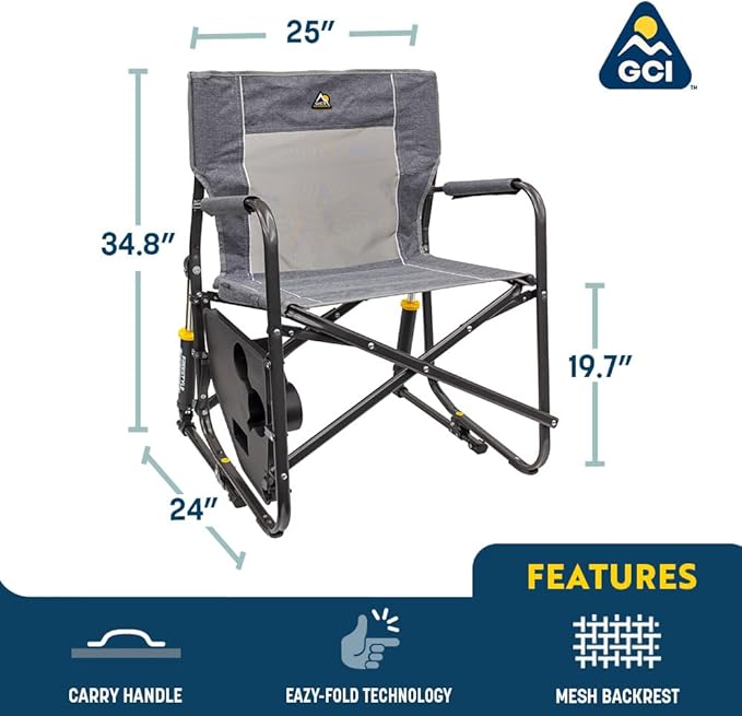 GCI Outdoor Freestyle Rocker Portable Folding Rocking Chair, Outdoor Camping Chair with Side Table